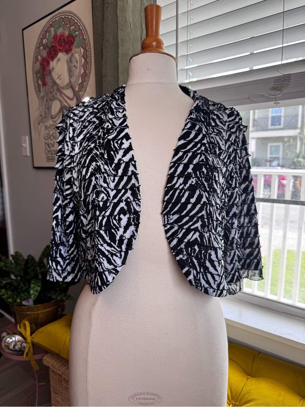 TanJay Black and White Textured Zebra Bolero